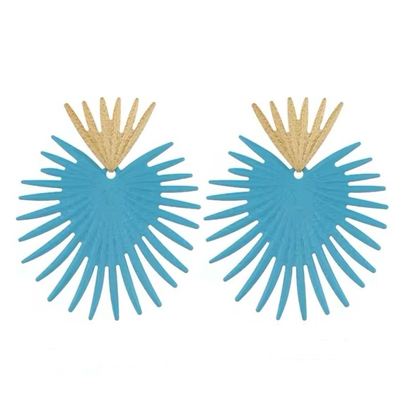Zara “Radiance” Baby Blue Heart Crown Sunburst Beam Ray Regal Royal Gold Earring - Picture 12 of 14